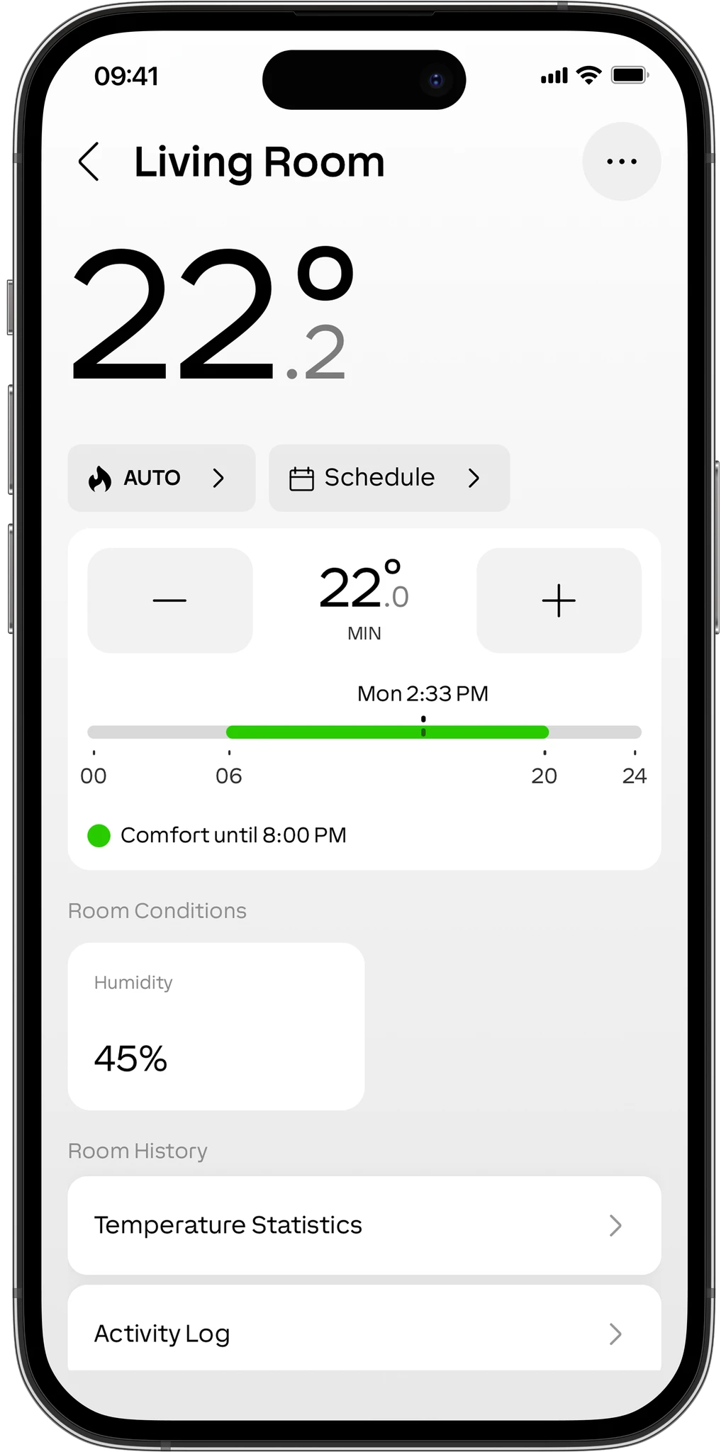 Loxone app showing individual-room heating control