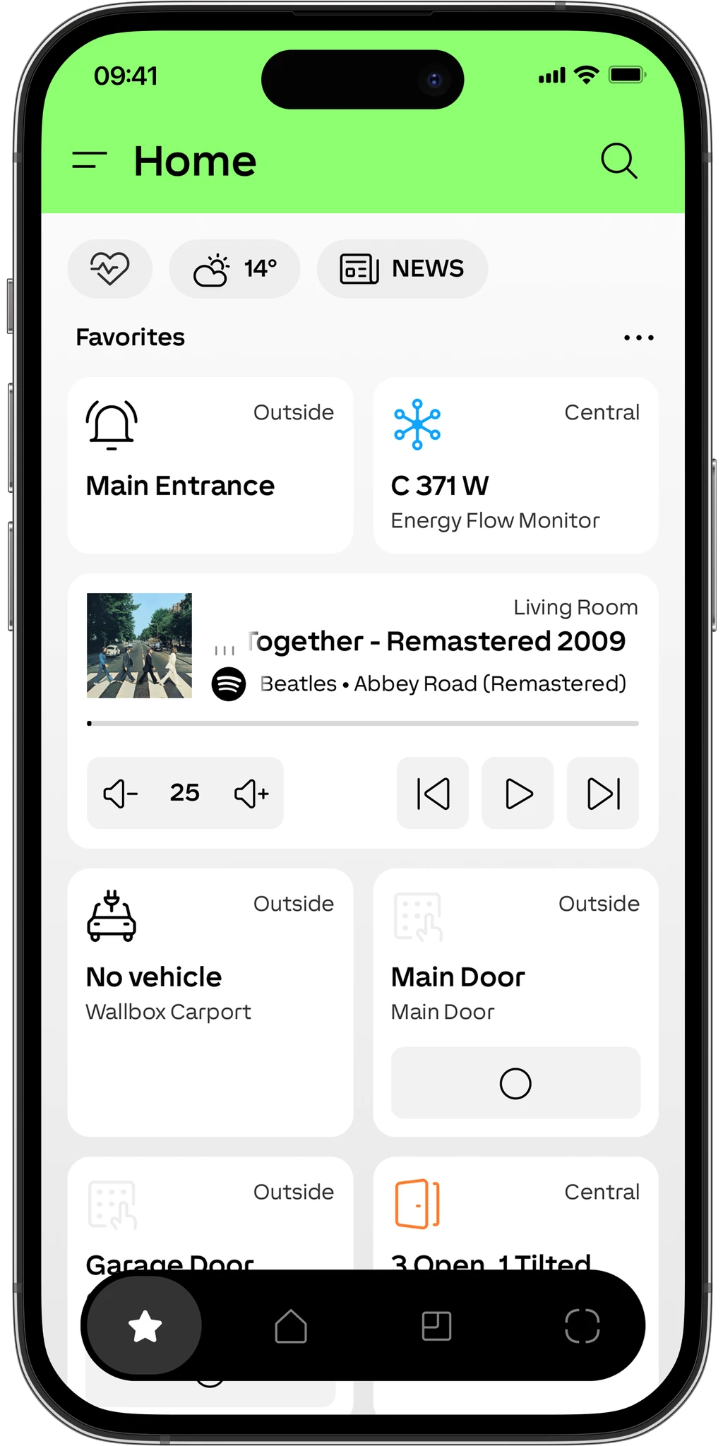Personalised Loxone app home overview